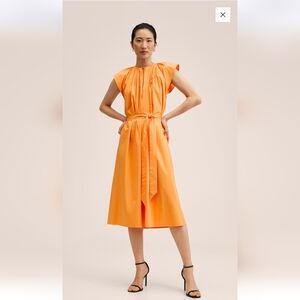 🧡 Mango Orange Midi Dress – Size M
